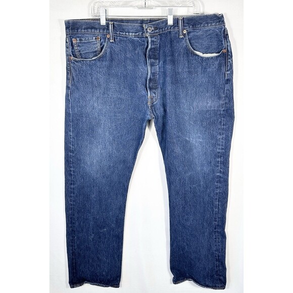 Levis 501 Jeans Men's Size 42x30 Blue Denim Straight Leg Button Fly - Picture 1 of 16